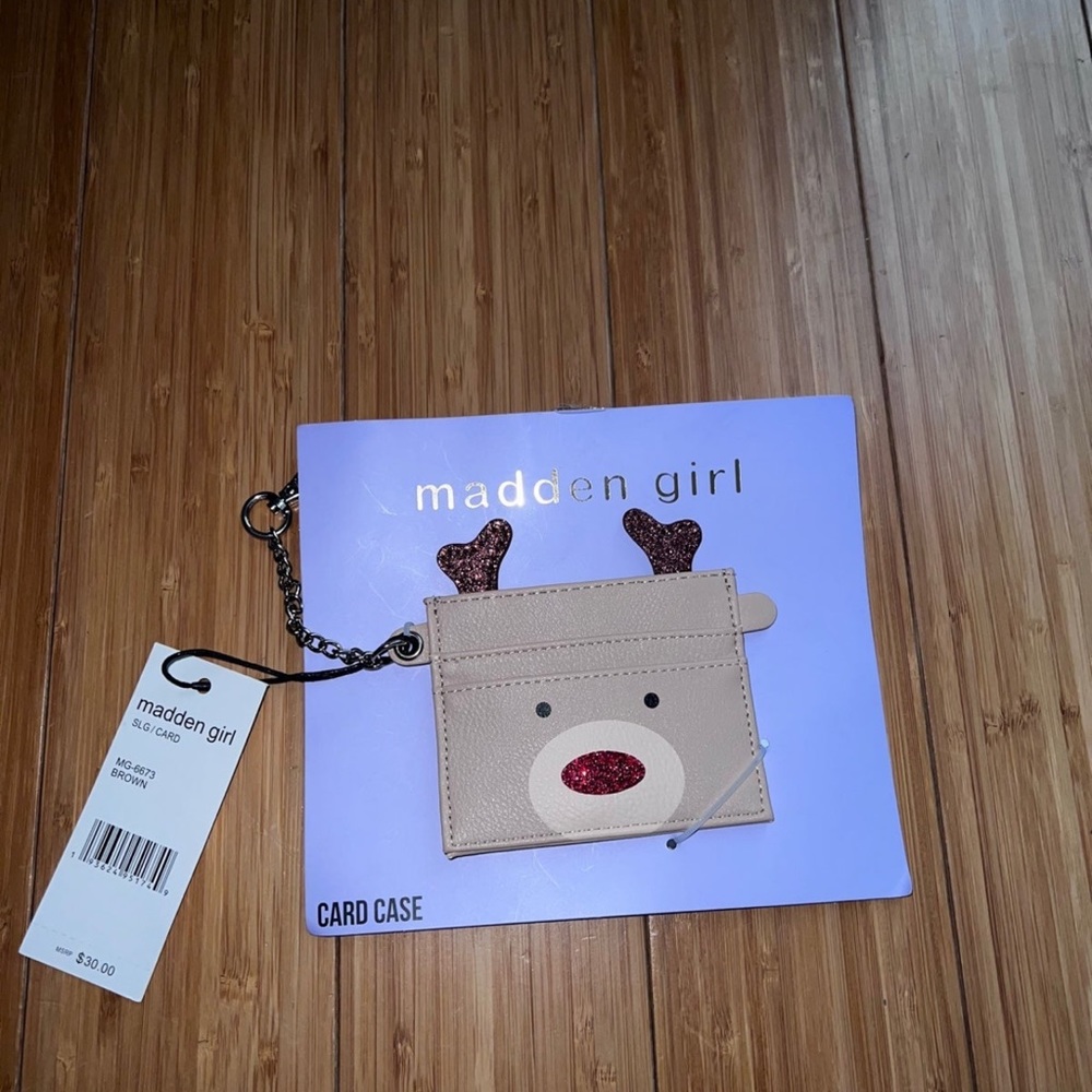 Madden girl reindeer card holder new; super cute with glitter antlers.